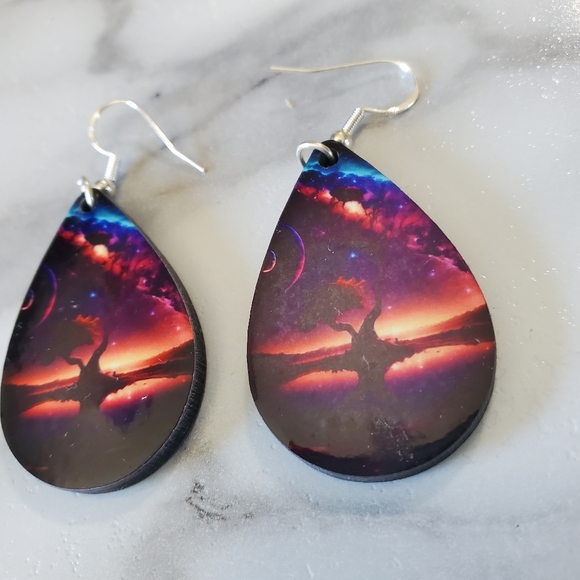 Abstract Tree of Life Teardrop Earrings - Picture 5 of 9